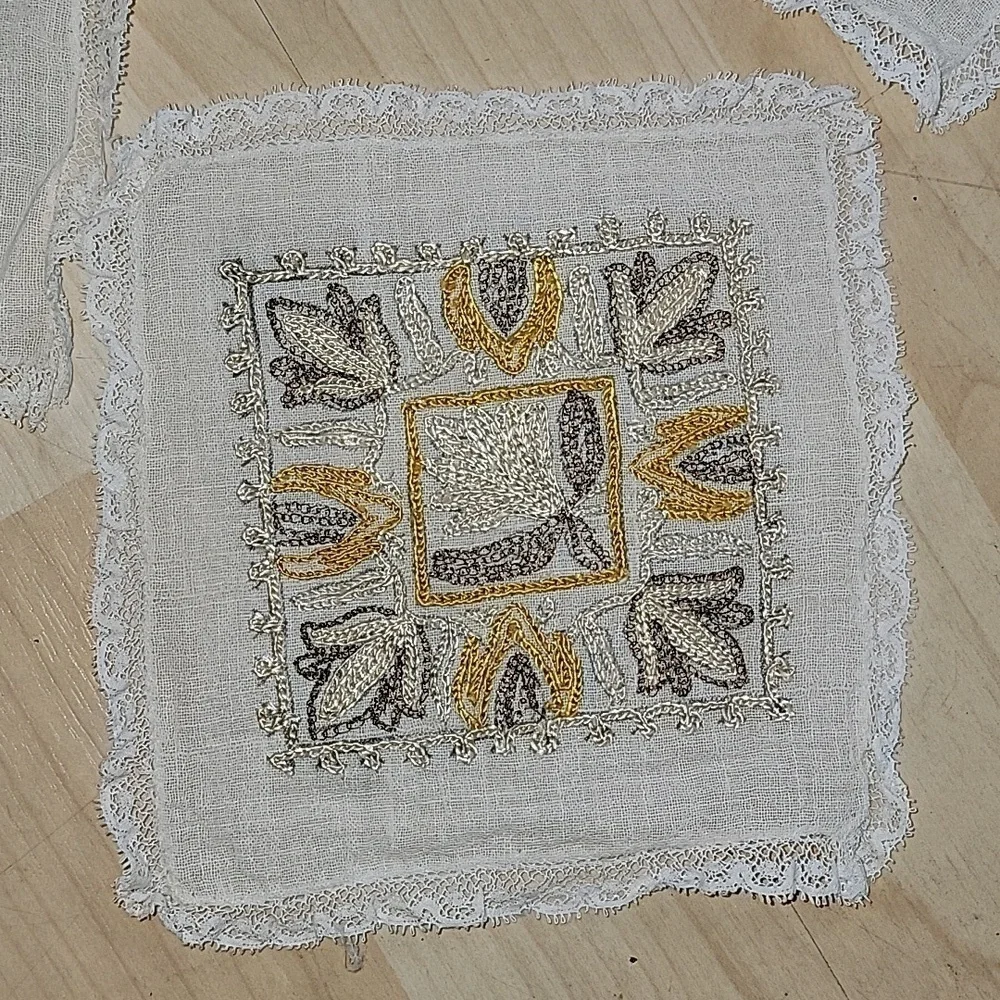 Syrian Aghabani Vintage Hand Embroidered Lace Coasters 9 Pieces